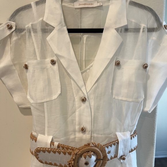 Zimmermann White Mini Dress with Brown Accents - Picture 2 of 4